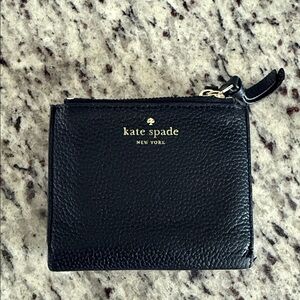 kate spade Black Pebbled Leather Zip Card Pouch with Gold Logo